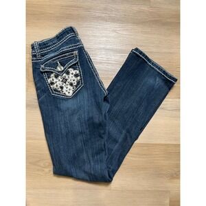 LA Idol Women's Jeans with Leather and Jewel Embellishments Size 9 (31:34)